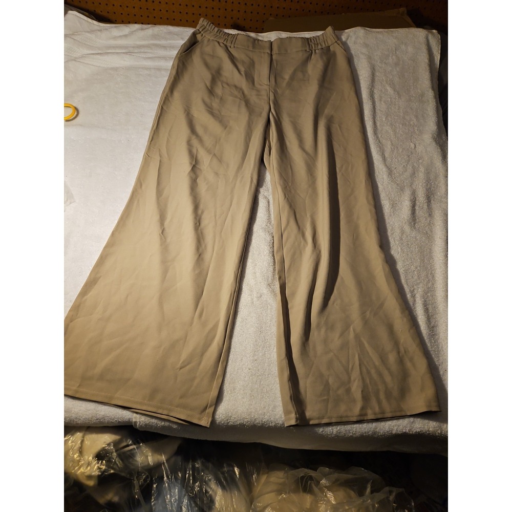 Dass Pants Women's 3X Brown Elastic Waist Wide Leg High Rise Pockets Ladies New